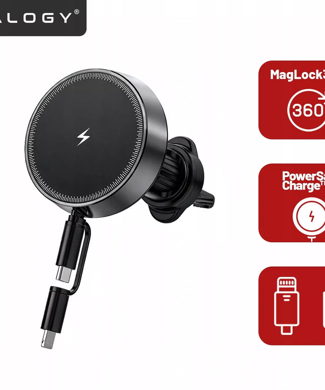Automobilinis telefono laikiklis su 15W MagSafe belaidžiu įkrovikliu ventiliacijos grotelėms