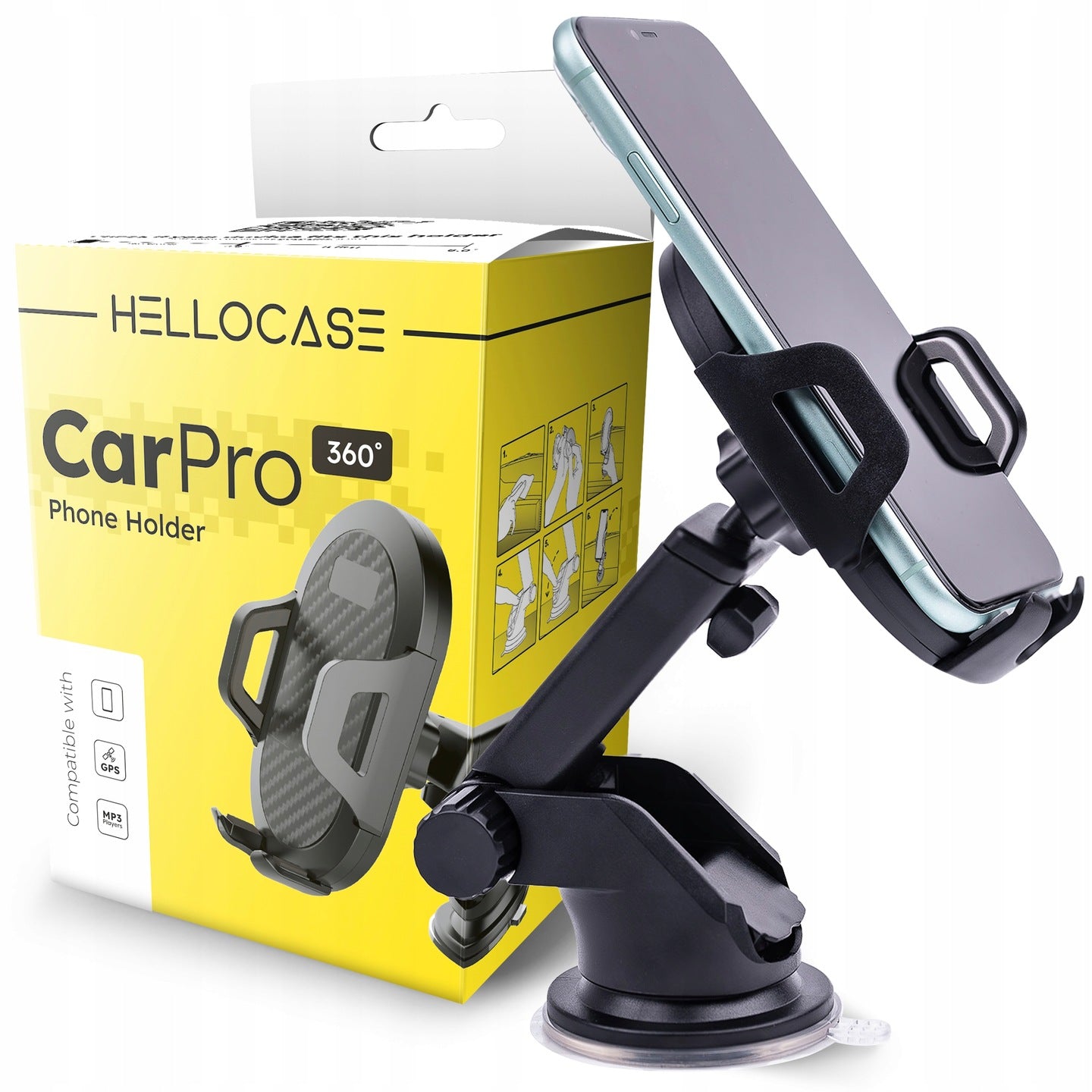 STIPRUS AUTOMOBILINIS TELEFONO LAIKIKLIS ANT STIKLO, PRIETAISŲ SKYDELIO, VENTILIACIJOS GĖLELIŲ + 3IN1 USB LAIDAS