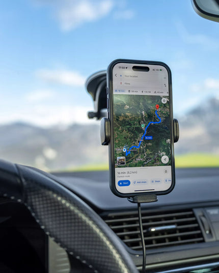 SAMOCHODOWY UCHWYT NA TELEFON Z ŁADOWARKĄ INDUKCYJNĄ NA SZYBĘ