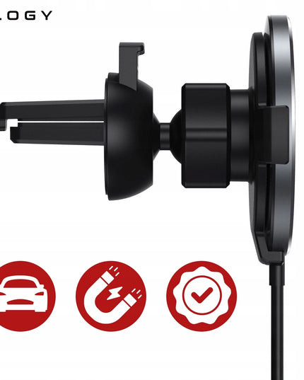 Automobilinis laikiklis MAG SAFE, belaidis įkroviklis 15W, skirtas iPhone 14, 15, 16, 17