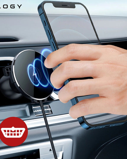 Automobilinis laikiklis MAG SAFE, belaidis įkroviklis 15W, skirtas iPhone 14, 15, 16, 17