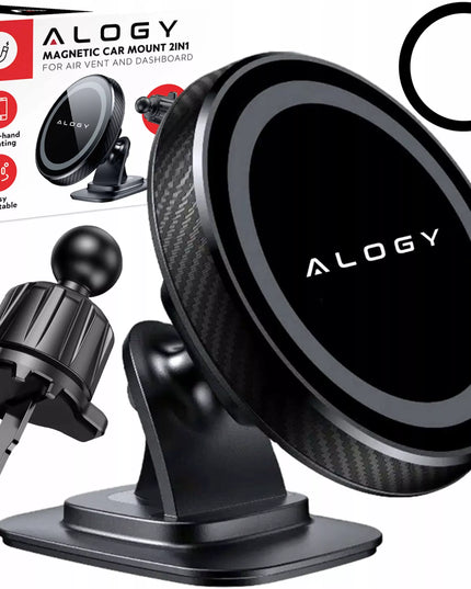 Alogy magnetinis automobilinis telefono laikiklis su MagSafe technologija, tvirtinamas prie ventiliacijos grotelių