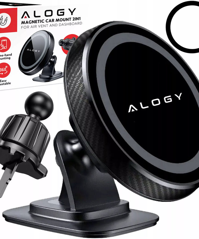 Alogy magnetinis automobilinis telefono laikiklis su MagSafe technologija, tvirtinamas prie ventiliacijos grotelių