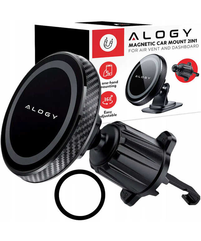 Alogy magnetinis automobilinis telefono laikiklis su MagSafe technologija, tvirtinamas prie ventiliacijos grotelių