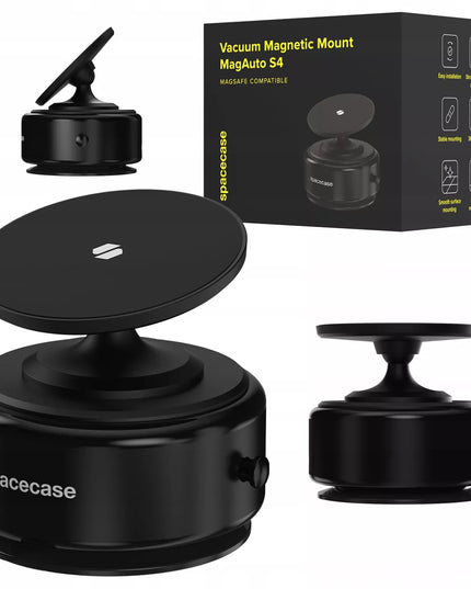 Spacecase automatinis magnetinis automobilinis telefono laikiklis su siurbtuku, skirtas MagSafe, juodas
