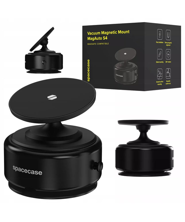 Spacecase automatinis magnetinis automobilinis telefono laikiklis su siurbtuku, skirtas MagSafe, juodas