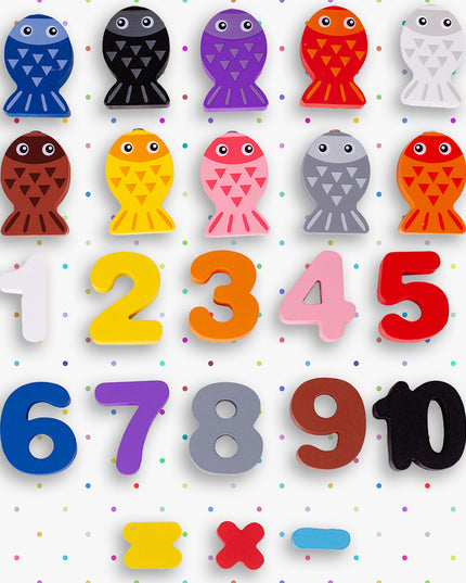 MEDINIS MONTESSORI ŽAIDIMAS-DĖLIONĖ: ŽUVYČIŲ GAUDYMAS, SKAIČIAI, FIGŪROS, TRANSPORTO PRIEMONĖS