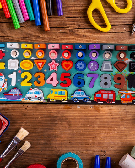 MEDINIS MONTESSORI ŽAIDIMAS-DĖLIONĖ: ŽUVYČIŲ GAUDYMAS, SKAIČIAI, FIGŪROS, TRANSPORTO PRIEMONĖS