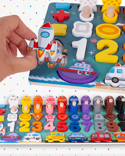 MEDINIS MONTESSORI ŽAIDIMAS-DĖLIONĖ: ŽUVYČIŲ GAUDYMAS, SKAIČIAI, FIGŪROS, TRANSPORTO PRIEMONĖS