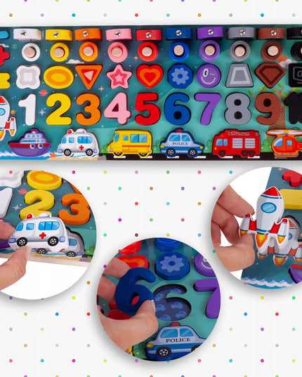 MEDINIS MONTESSORI ŽAIDIMAS-DĖLIONĖ: ŽUVYČIŲ GAUDYMAS, SKAIČIAI, FIGŪROS, TRANSPORTO PRIEMONĖS