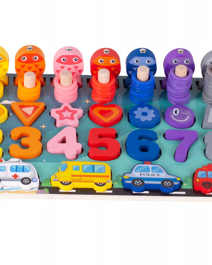 MEDINIS MONTESSORI ŽAIDIMAS-DĖLIONĖ: ŽUVYČIŲ GAUDYMAS, SKAIČIAI, FIGŪROS, TRANSPORTO PRIEMONĖS