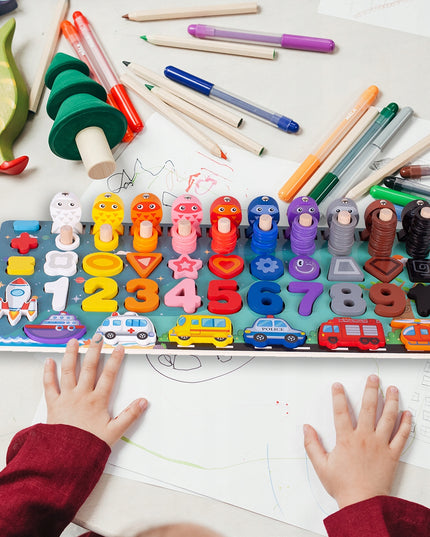 MEDINIS MONTESSORI ŽAIDIMAS-DĖLIONĖ: ŽUVYČIŲ GAUDYMAS, SKAIČIAI, FIGŪROS, TRANSPORTO PRIEMONĖS