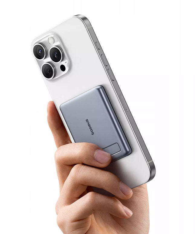 Itin plonas „Baseus“ magnetinis „MagSafe“ indukcinis „powerbank“ 5000 mAh 20 W su atrama