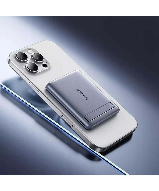 Itin plonas „Baseus“ magnetinis „MagSafe“ indukcinis „powerbank“ 5000 mAh 20 W su atrama