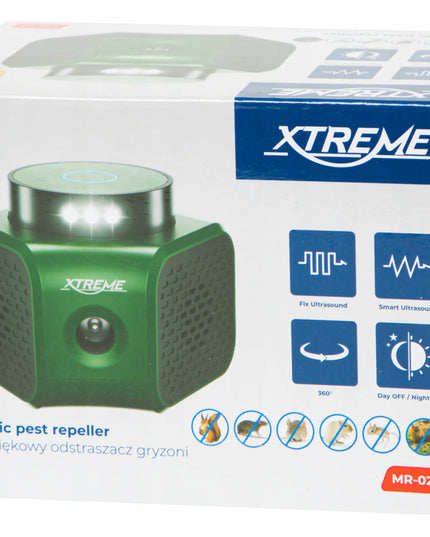 XTREME ultragarsinis graužikų baidiklis su 360° aptikimu ir LED, nuo kiaunių, žiurkių bei pelių, 9 V, 4 režimai