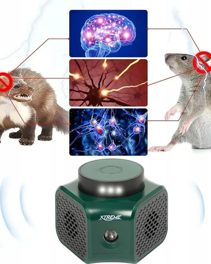 XTREME ultragarsinis graužikų baidiklis su 360° aptikimu ir LED, nuo kiaunių, žiurkių bei pelių, 9 V, 4 režimai
