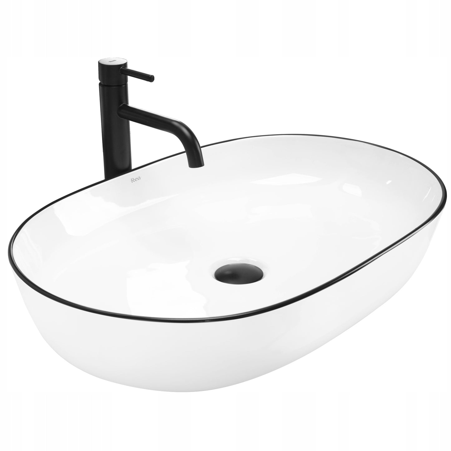 Baltas ovalus 60 cm stalviršio praustuvas REA CLEO, didelis