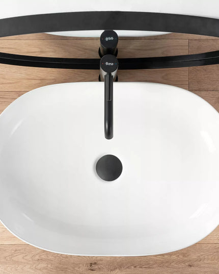 Baltas ovalus 60 cm stalviršio praustuvas REA CLEO, didelis