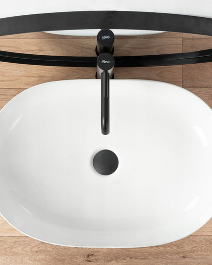 Baltas ovalus 60 cm stalviršio praustuvas REA CLEO, didelis