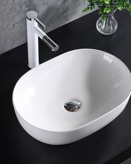 Praustuvas ant stalviršio BALTAS REA AMELIA WHITE OVALUS GILUS KERAMINIS