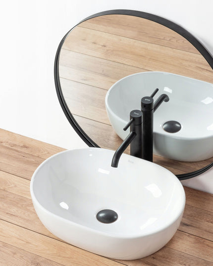 Praustuvas ant stalviršio BALTAS REA AMELIA WHITE OVALUS GILUS KERAMINIS