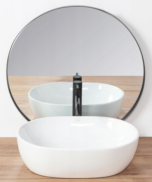 Praustuvas ant stalviršio BALTAS REA AMELIA WHITE OVALUS GILUS KERAMINIS