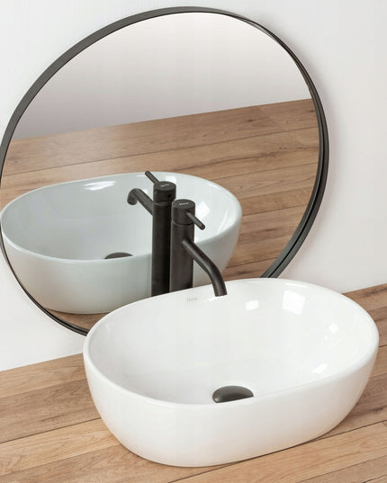 Praustuvas ant stalviršio BALTAS REA AMELIA WHITE OVALUS GILUS KERAMINIS