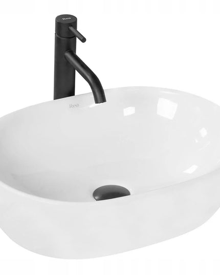 Praustuvas ant stalviršio BALTAS REA AMELIA WHITE OVALUS GILUS KERAMINIS
