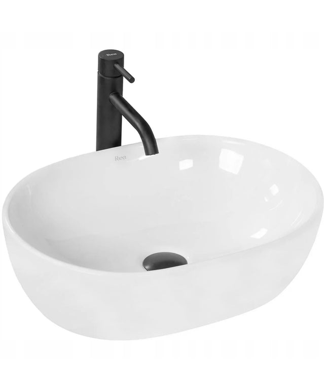 Praustuvas ant stalviršio BALTAS REA AMELIA WHITE OVALUS GILUS KERAMINIS