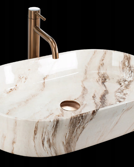 Stalviršinis praustuvas, didelis, ovalus, REA NADIA MARRONE, akmens, smėlio spalvos, 60 cm