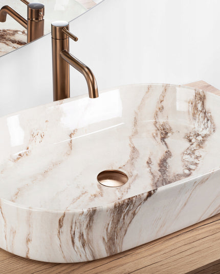 Stalviršinis praustuvas, didelis, ovalus, REA NADIA MARRONE, akmens, smėlio spalvos, 60 cm