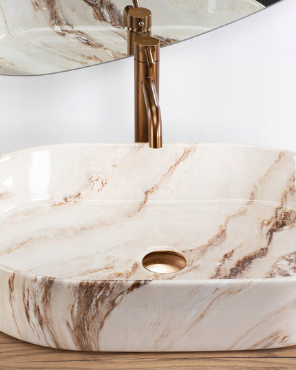 Stalviršinis praustuvas, didelis, ovalus, REA NADIA MARRONE, akmens, smėlio spalvos, 60 cm