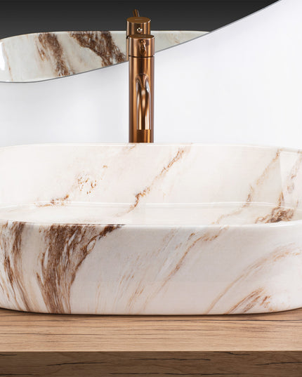 Stalviršinis praustuvas, didelis, ovalus, REA NADIA MARRONE, akmens, smėlio spalvos, 60 cm