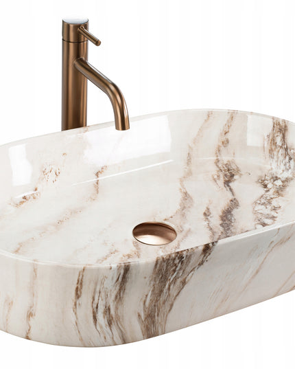 Stalviršinis praustuvas, didelis, ovalus, REA NADIA MARRONE, akmens, smėlio spalvos, 60 cm