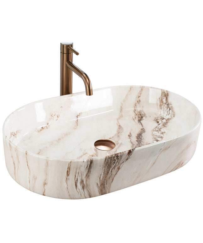 Stalviršinis praustuvas, didelis, ovalus, REA NADIA MARRONE, akmens, smėlio spalvos, 60 cm