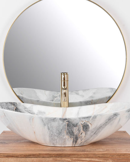 Stalviršinis ovalus keraminis marmurinis praustuvas REA Royal Granit Shiny