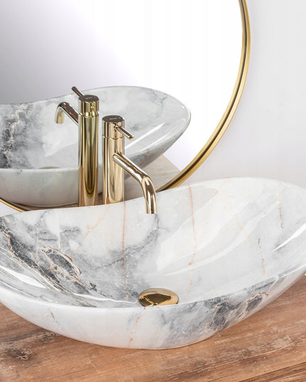 Stalviršinis ovalus keraminis marmurinis praustuvas REA Royal Granit Shiny