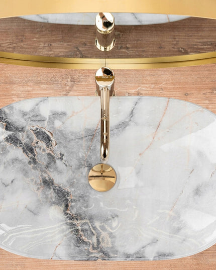 Stalviršinis ovalus keraminis marmurinis praustuvas REA Royal Granit Shiny