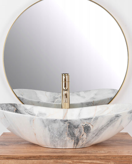 Stalviršinis ovalus keraminis marmurinis praustuvas REA Royal Granit Shiny