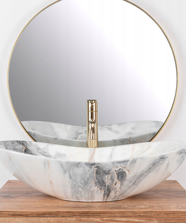 Stalviršinis ovalus keraminis marmurinis praustuvas REA Royal Granit Shiny