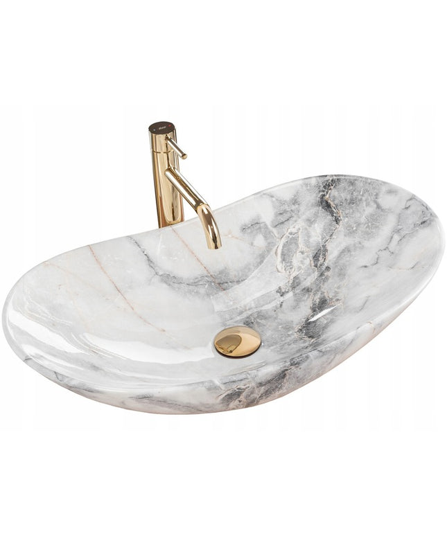 Stalviršinis ovalus keraminis marmurinis praustuvas REA Royal Granit Shiny