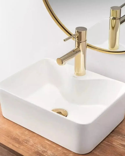 Stačiakampis baltas mažas siauras praustuvas ant stalviršio REA KELLY MINI WHITE 41 cm