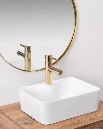 Stačiakampis baltas mažas siauras praustuvas ant stalviršio REA KELLY MINI WHITE 41 cm
