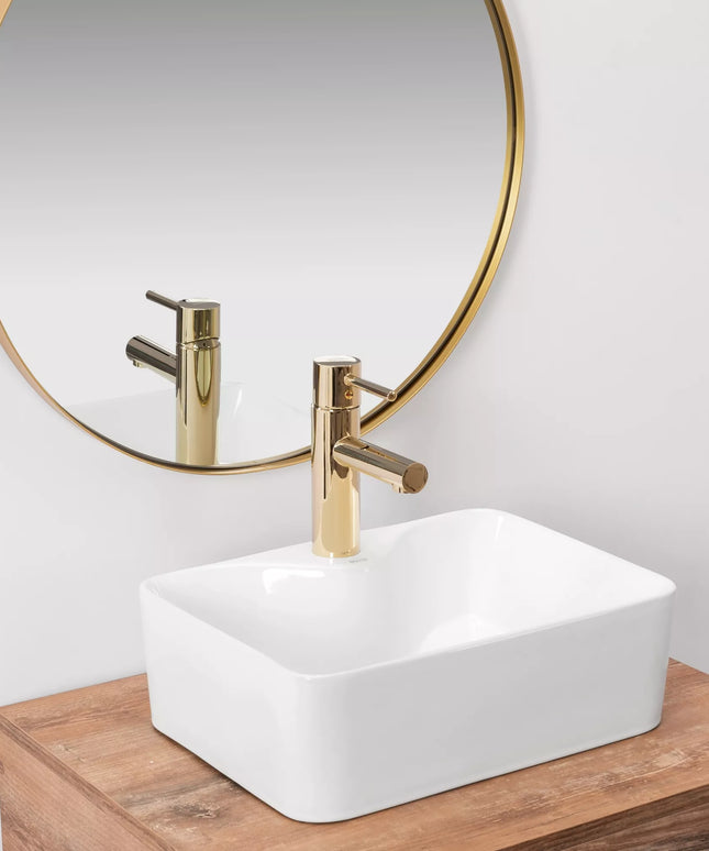Stačiakampis baltas mažas siauras praustuvas ant stalviršio REA KELLY MINI WHITE 41 cm