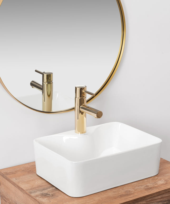 Stačiakampis baltas mažas siauras praustuvas ant stalviršio REA KELLY MINI WHITE 41 cm