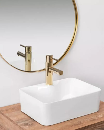 Stačiakampis baltas mažas siauras praustuvas ant stalviršio REA KELLY MINI WHITE 41 cm