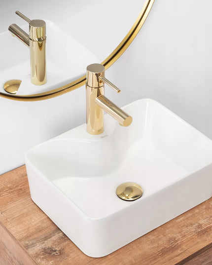 Stačiakampis baltas mažas siauras praustuvas ant stalviršio REA KELLY MINI WHITE 41 cm