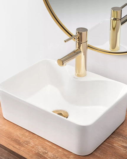Stačiakampis baltas mažas siauras praustuvas ant stalviršio REA KELLY MINI WHITE 41 cm