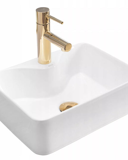 Stačiakampis baltas mažas siauras praustuvas ant stalviršio REA KELLY MINI WHITE 41 cm
