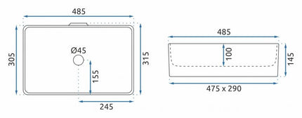 Stačiakampis stalviršio praustuvas REA BERTA baltas, aukštas, gilus 30,5x48,5 cm